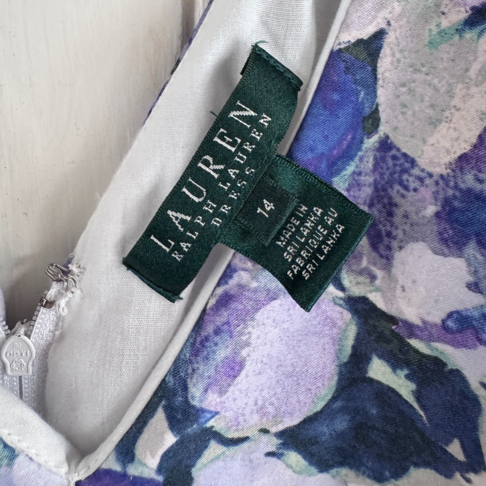 RALPH LAUREN A-LINE DRESS Sleeveless, White with Blue Floral Print in Sz. 14 - Picture 6 of 10